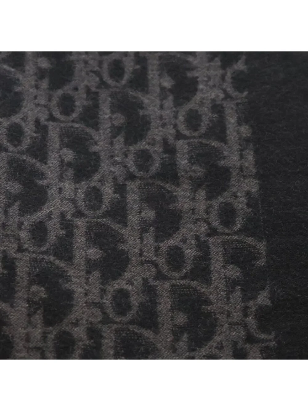 Dior Oblique All Over Wool Fringe Large Shawl Black Scarf